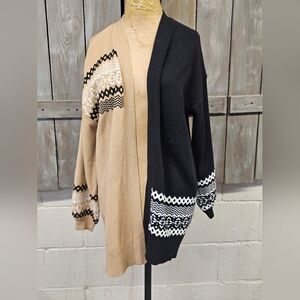 Lane Bryant Cardigan Sweater Womens 14/16 Brown Black Open Fair Isle Over Piece